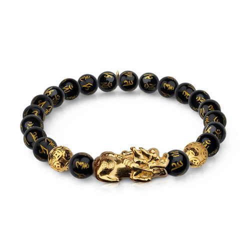 Pixiu Feng Shui Armband | Kohlenstoffelement | Schwarzer Achat x 18 Karat Gold